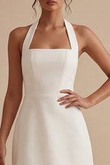 Halter Satin Bodycon Mini White Dress