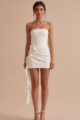Strapless Bodycon Mini White Dress with Ruffles