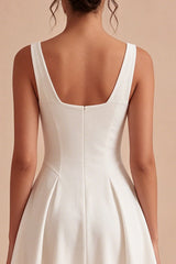 Cowl Neck A Line Pleated Satin Mini White Dress