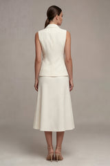 Ivory 2 Piece Notched Lapel A Line Midi Work Dress