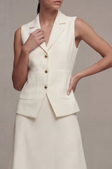 Ivory 2 Piece Notched Lapel A Line Midi Work Dress