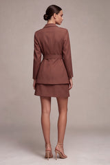 Notched Lapel Desert Rose 2 Piece A Line Mini Work Dress with Sash