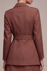 Notched Lapel Desert Rose 2 Piece A Line Mini Work Dress with Sash