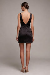 Black Bodycon Satin V Neck Mini Dress