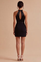 Black Halter Cut Out Ruched Bodycon Mini Dress