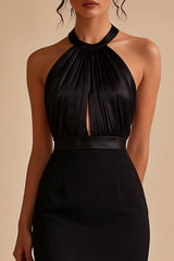Black Halter Cut Out Ruched Bodycon Mini Dress