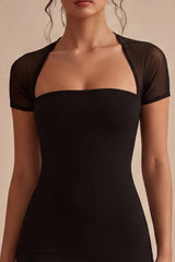 Black Bodycon Mini Dress with Short Sleeves