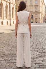 2 Piece Ivory Sleeveless Women's Suits with Belt