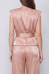 Dusty Rose 2 Piece Ruched Women's Suits with Sash