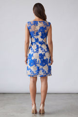 Appliqued Bodycon Blue Mini Work Dress