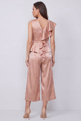 Dusty Rose 2 Piece Satin Ruffled Women's Suits