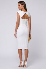 Ivory Cut Out Ruched Bodycon Midi Work Dress