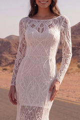 Long Sleeve Ivory Mermaid Lace Maxi Boho Wedding Dress
