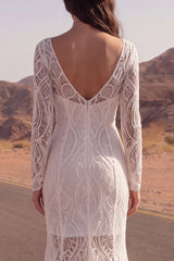 Long Sleeve Ivory Mermaid Lace Maxi Boho Wedding Dress