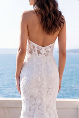 Floral Halter Mermaid Ivory Maxi Wedding Dress