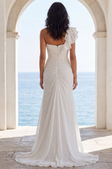 One Shoulder Ivory Ruched Ruffled Mermaid Wedding Dress