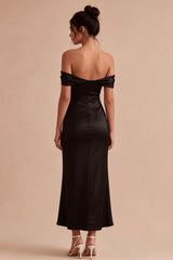 Off the Shoulder Mermaid Satin Black Formal Dress