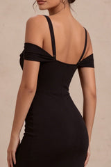 Cold Shoulder Black Ruched Mermaid Maxi Formal Dress