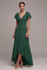 Dark Green A Line High Low Maxi Formal Dress