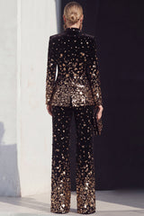 Black Champagne Sequin Peak Lapel 2-Piece Women's Suits
