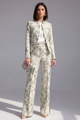 Dusty Green 3-Piece Jacquard Women Suits