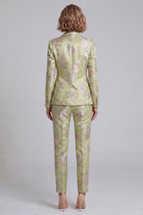Sage Green Jacquard Shawl Lapel 2-Piece Women's Suits