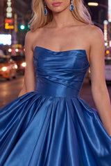 Strapless A Line Navy Mini 80s Homecoming Dress