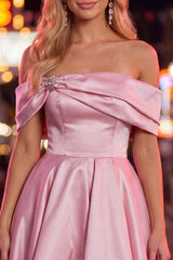Pink Off The Shoulder A Line 80s Homecoming Dress With Beading
