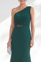 One Shoulder Green Mermaid Ruched Formal Dress