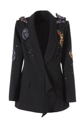 Black Shawl Lapel Beaded Sequin Prom Blazer With 3D Butterfly