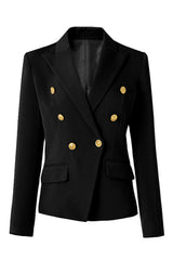 Black Slim Fit Peak Lapel Double Breasted Women Blazer
