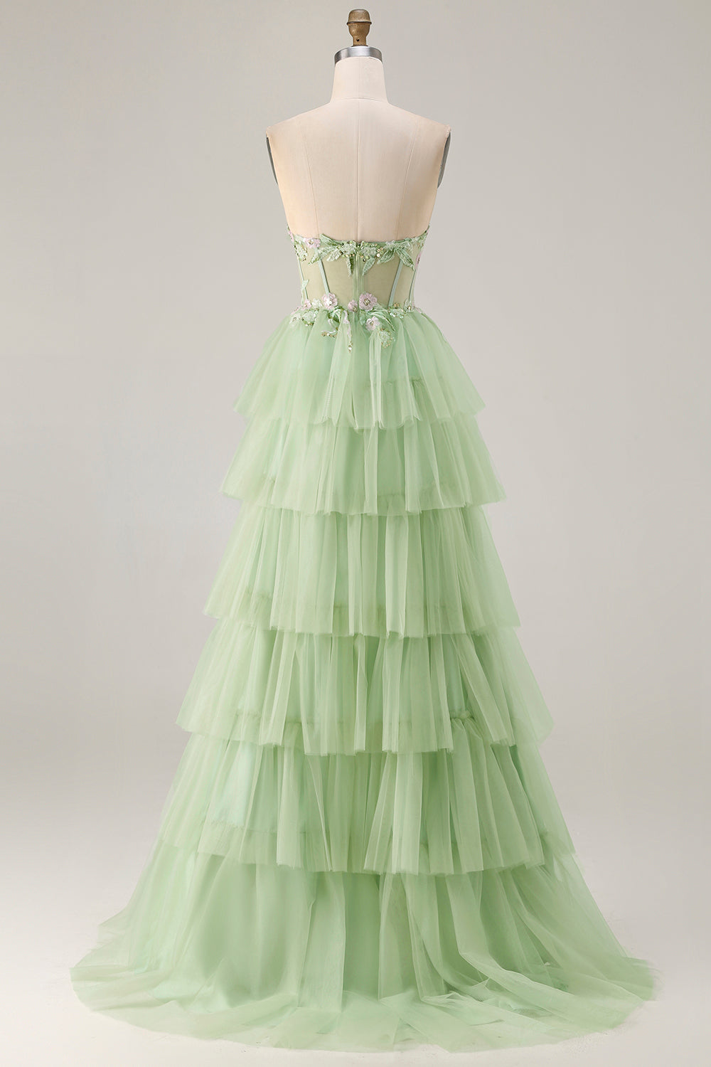 Fuchsia Strapless Tiered A-Line Corset Prom Dress With Slit