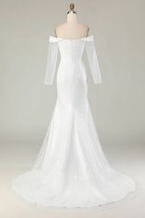 Sparkly Ivory Off the Shoulder Mermaid Long Sleeve Wedding Dress