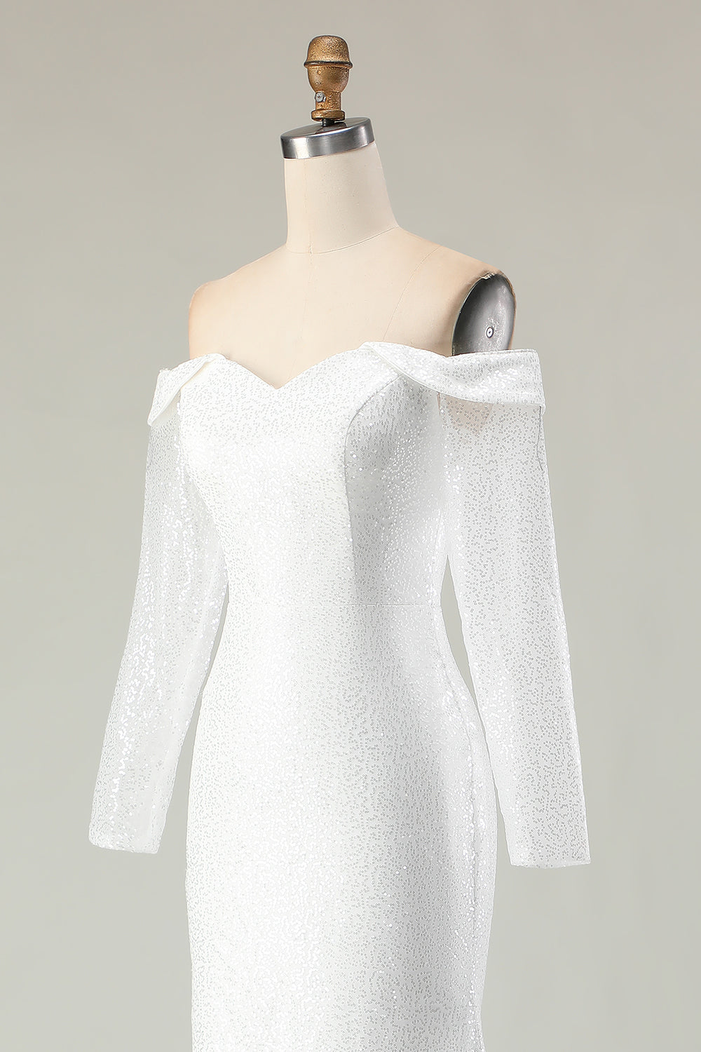 Sparkly Ivory Off the Shoulder Mermaid Long Sleeve Wedding Dress
