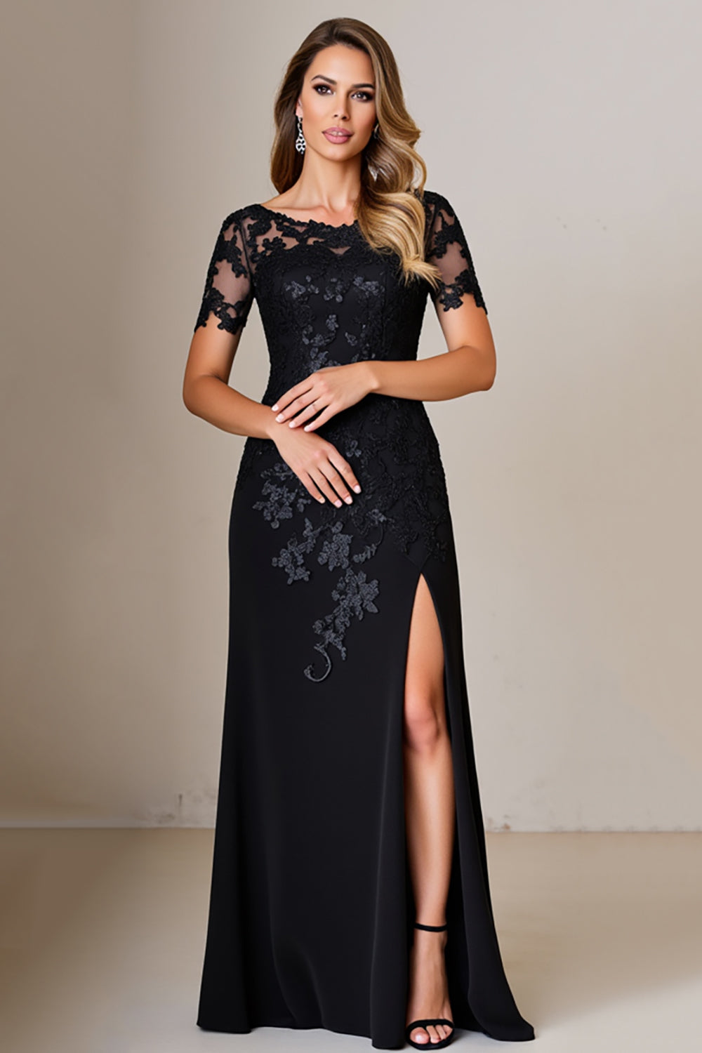 Elegant Black Mother of the Bride Dress with Appliques