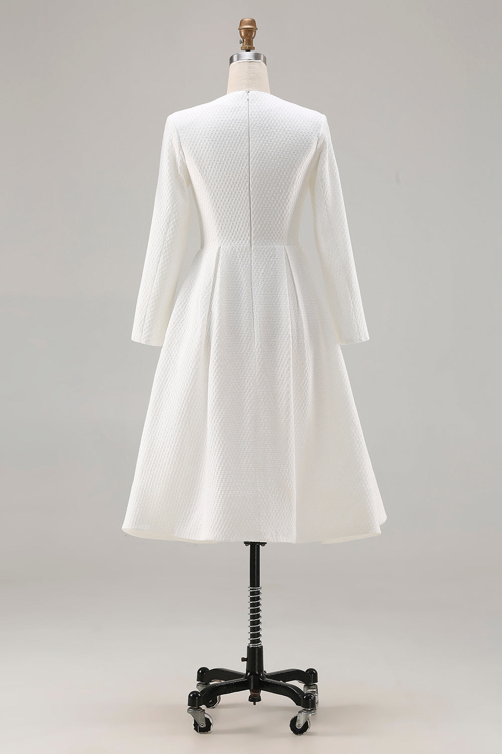 Ivory A-Line Midi Work Dress with Long Sleeves