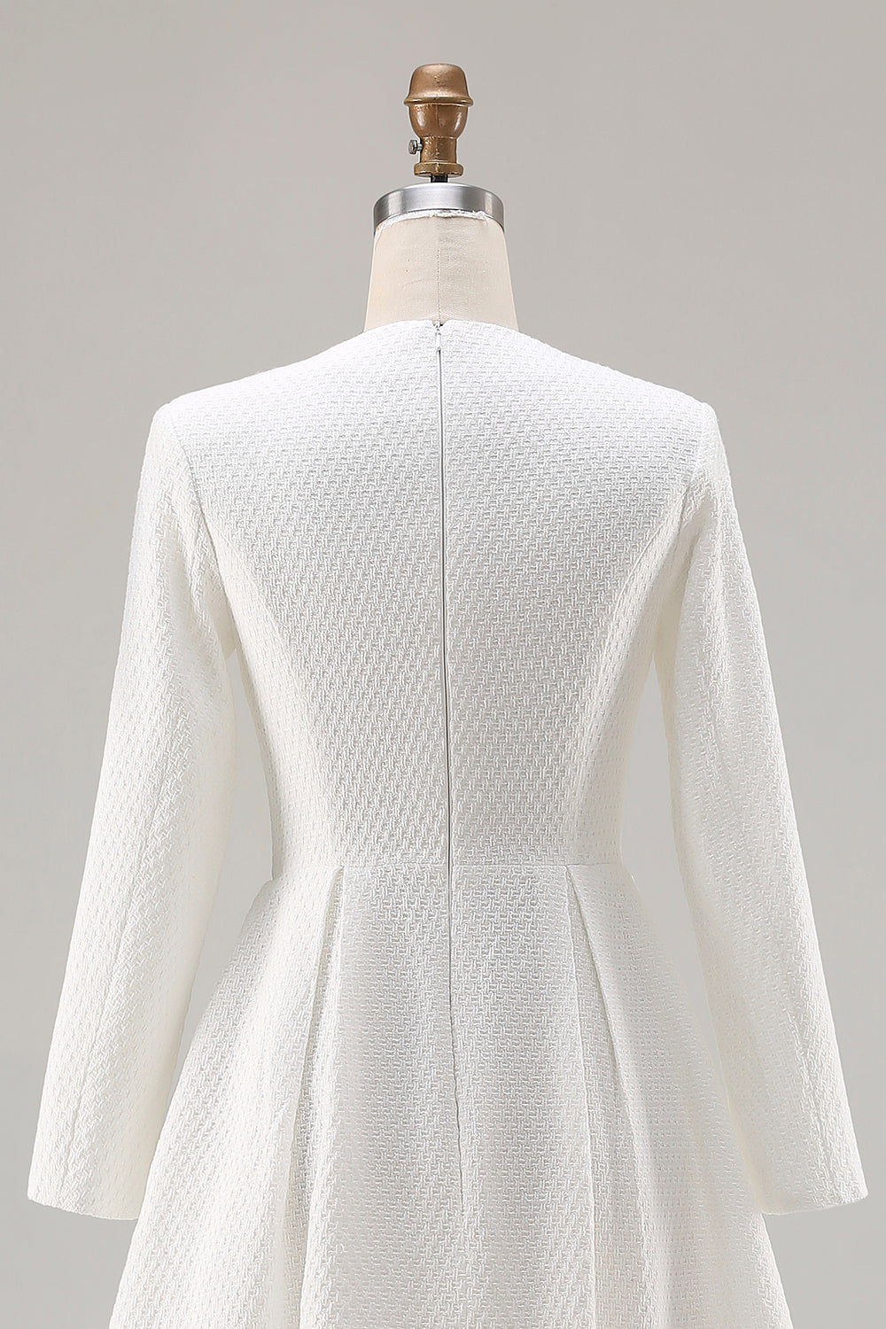 Ivory A-Line Midi Work Dress with Long Sleeves