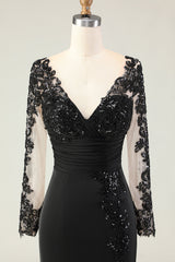 Elegant Black Mermaid V-Neck Mother Of The Bride Dress with Sequins