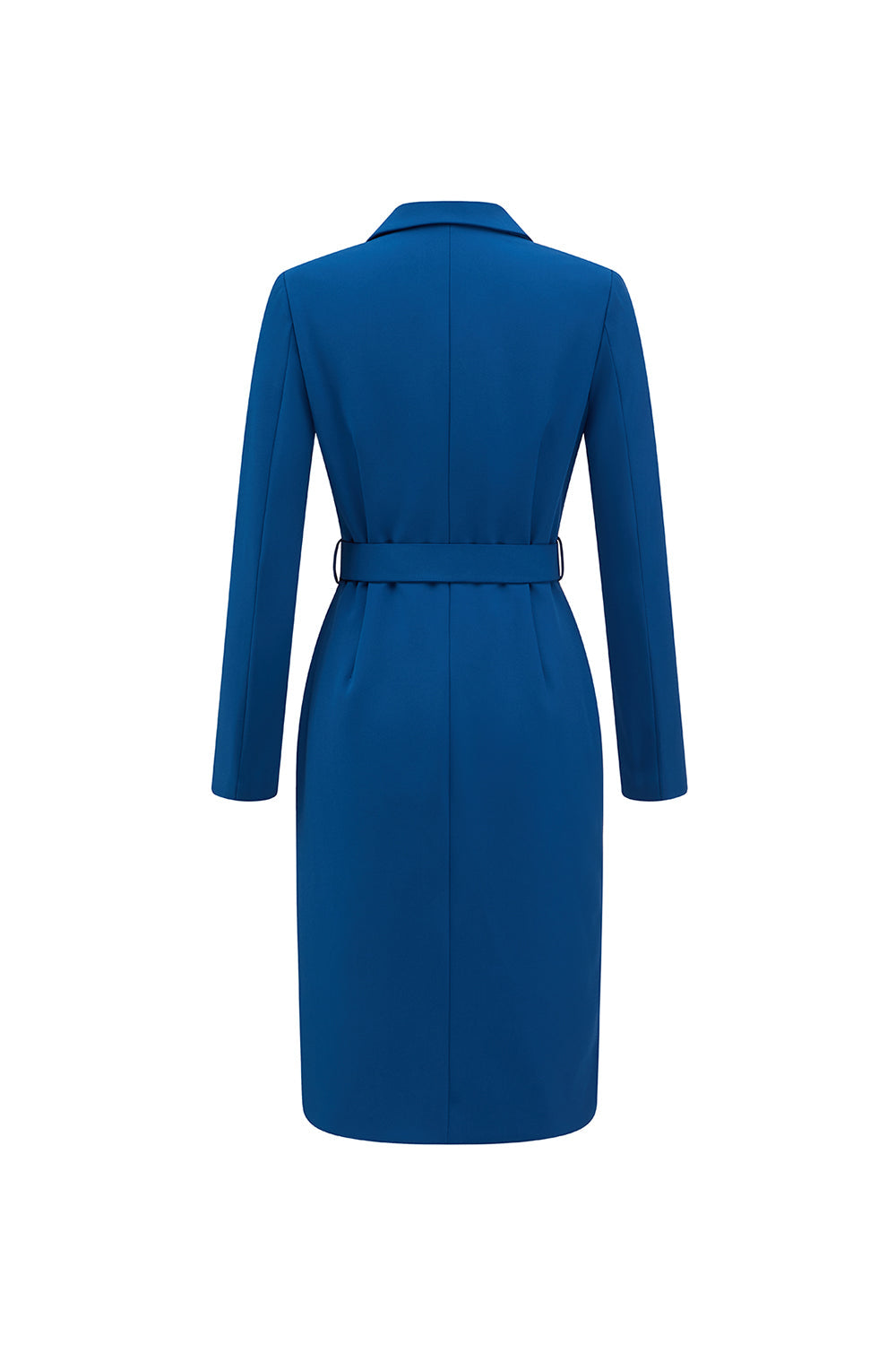 Ink Blue Double Breasted Notched Lapel Midi Blazer Dress With Belt