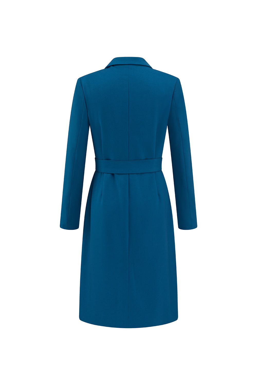 Dark Blue Peak Lapel Single Breasted Midi Blazer Dress With Belt