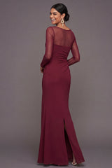 Mermaid Cabernet Boat Neck Formal Dress with Slit