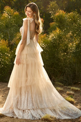 Corset A-Line Beaded Apricot Prom Dress With Lace Up Back