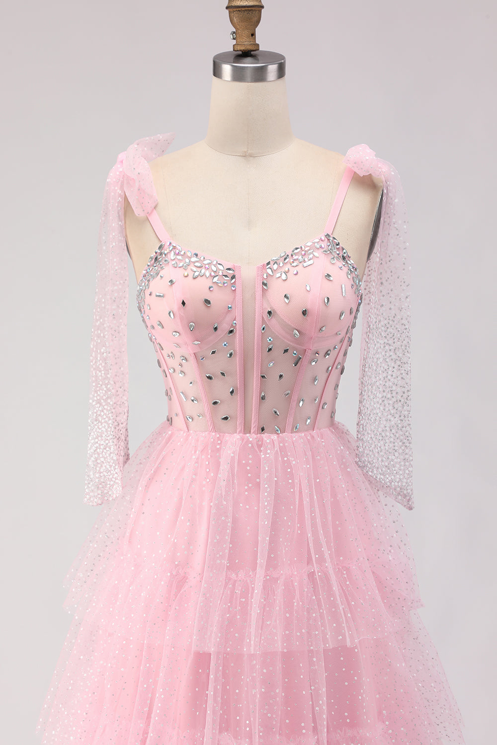 Corset A-Line Beaded Apricot Prom Dress With Lace Up Back