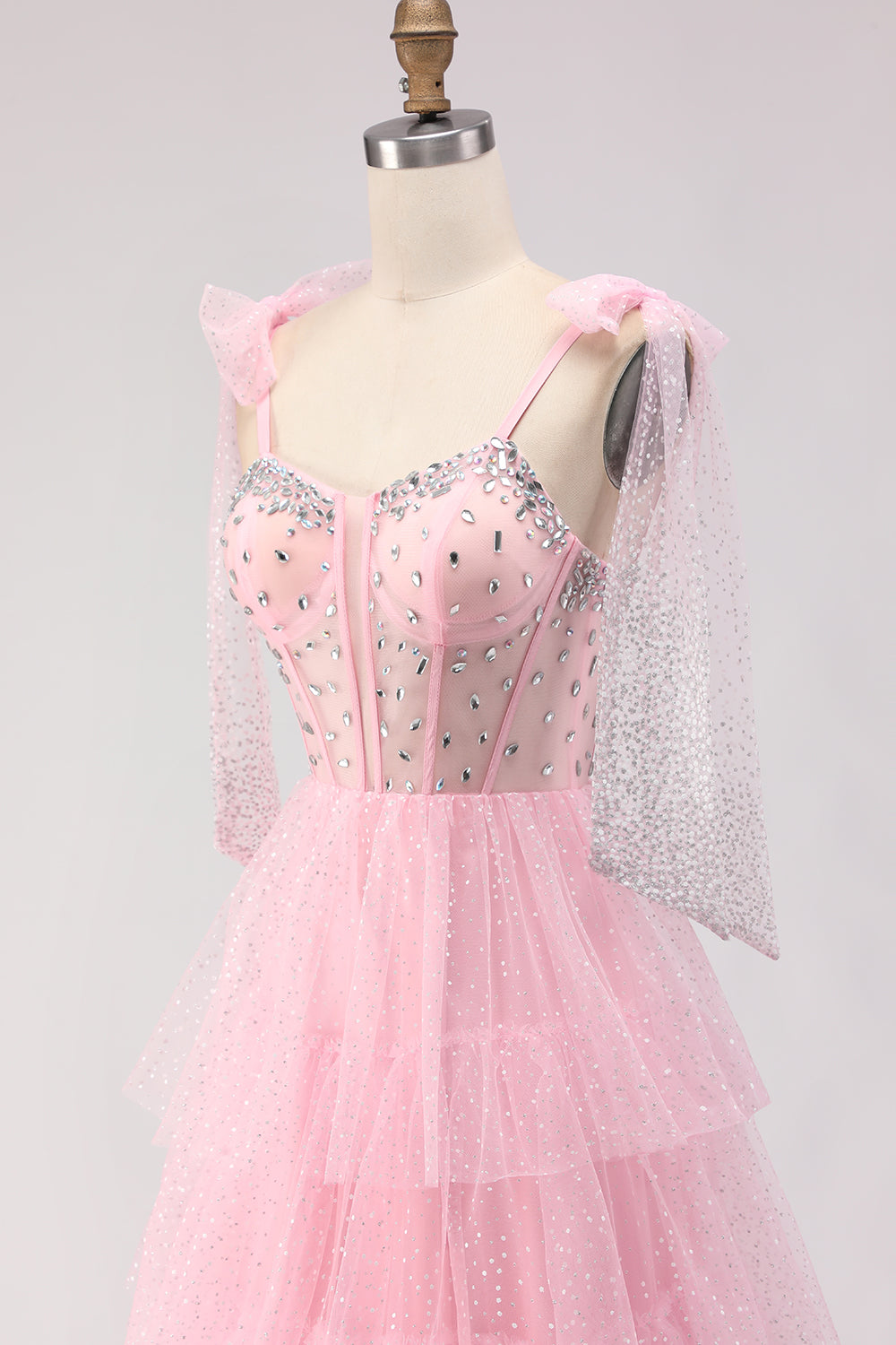 Corset A-Line Beaded Apricot Prom Dress With Lace Up Back