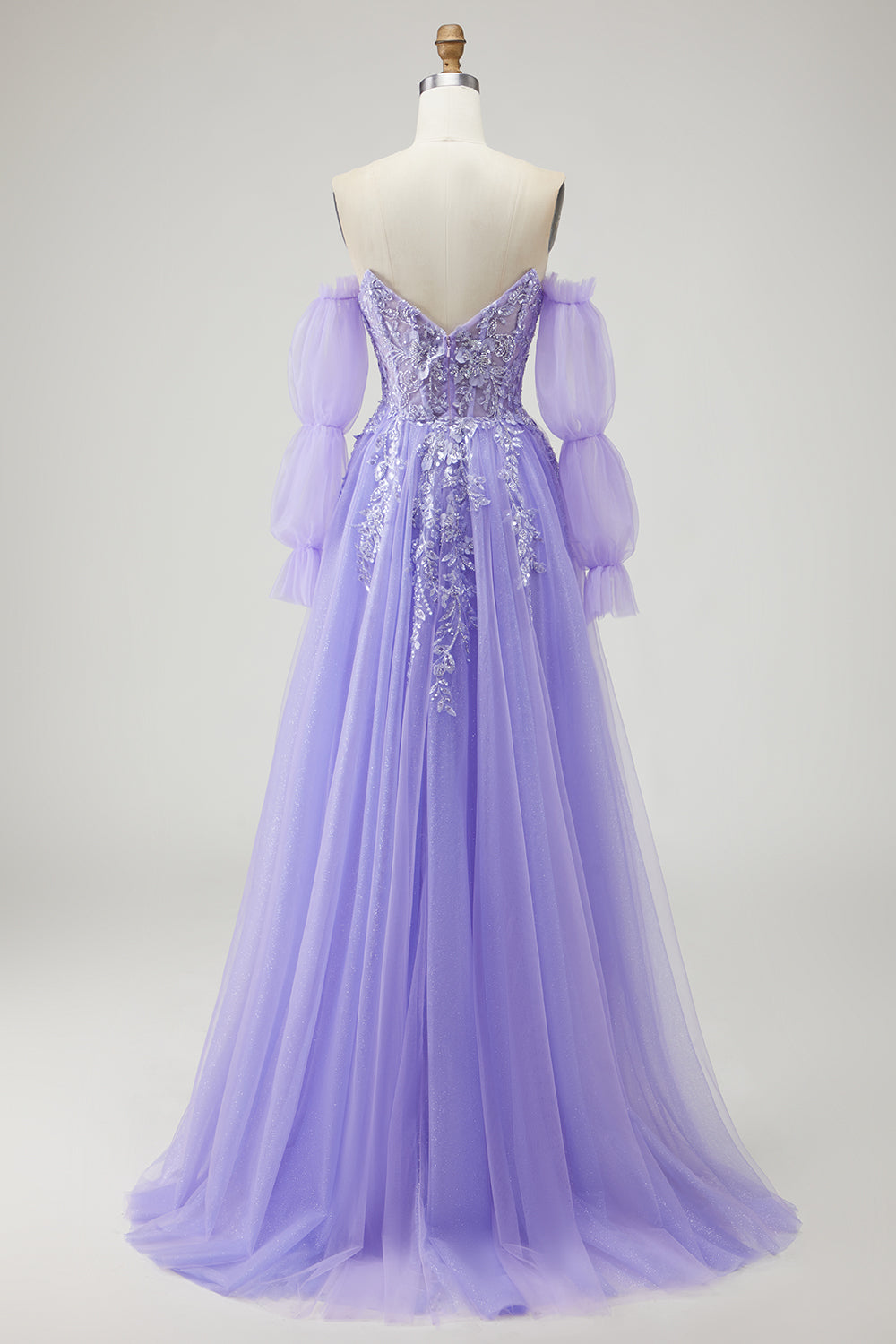 Sparkly Champagne Strapless Appliqued Prom Dress With Removable Sleeves