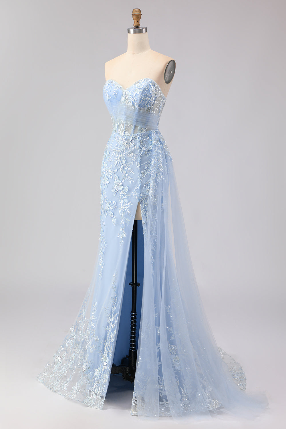 Blue Strapless Corset Sequin Mermaid Prom Dress