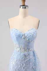 Blue Strapless Corset Sequin Mermaid Prom Dress