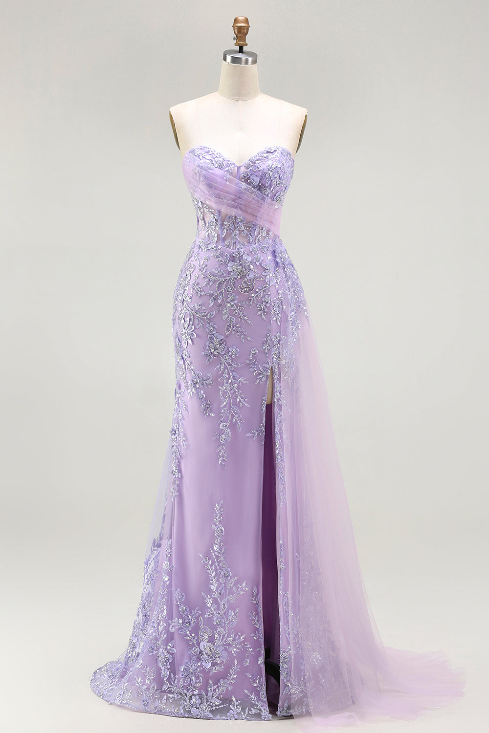 Blue Strapless Corset Sequin Mermaid Prom Dress