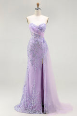 Purple Sweetheart Corset Sequin Mermaid Prom Dress With Slit