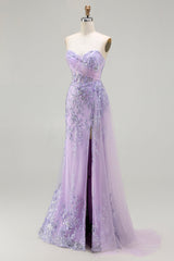 Purple Sweetheart Corset Sequin Mermaid Prom Dress With Slit